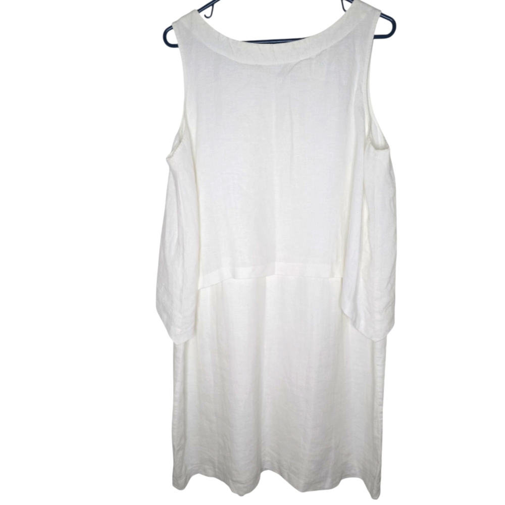 J Jill Pure Jill White Linen Sleeveless Scoop Neck Layered Midi Lagenlook Dress